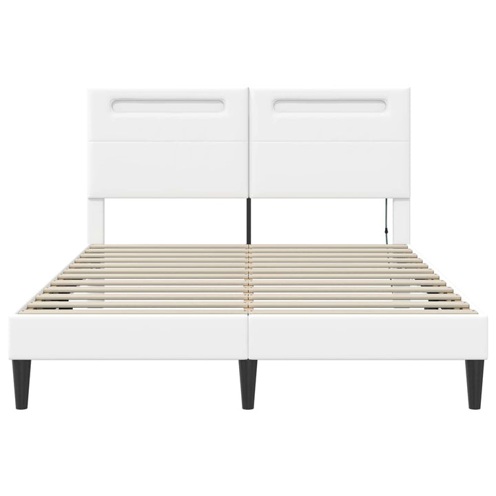 Sengestel med LED-lysstrimler Hvid 120 x 200 cm Kunstlæder