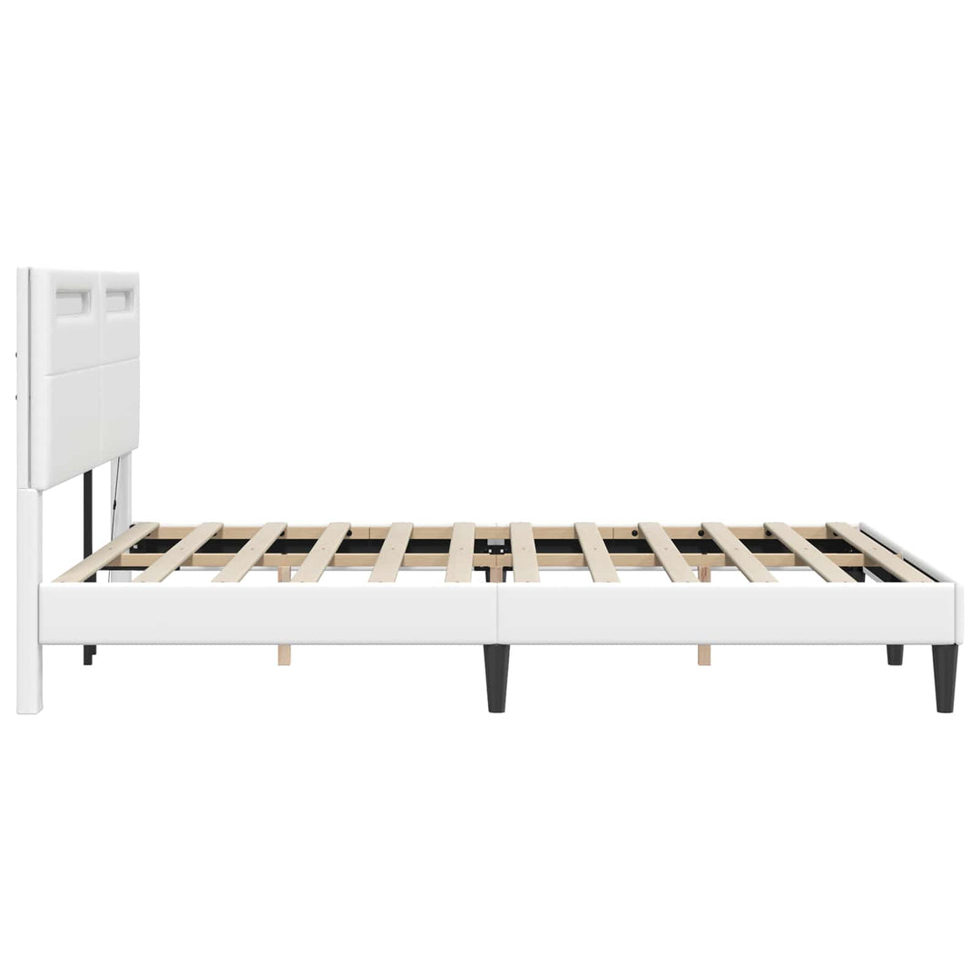 Sengestel med LED-lysstrimler Hvid 120 x 200 cm Kunstlæder
