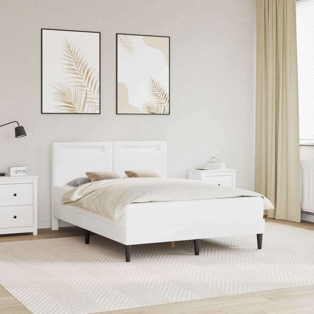 Sengestel med LED-lysstrimler Hvid 140 x 190 cm Kunstlæder