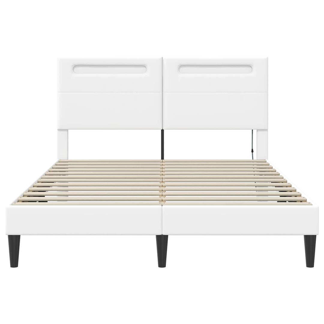 Sengestel med LED-lysstrimler Hvid 140 x 190 cm Kunstlæder