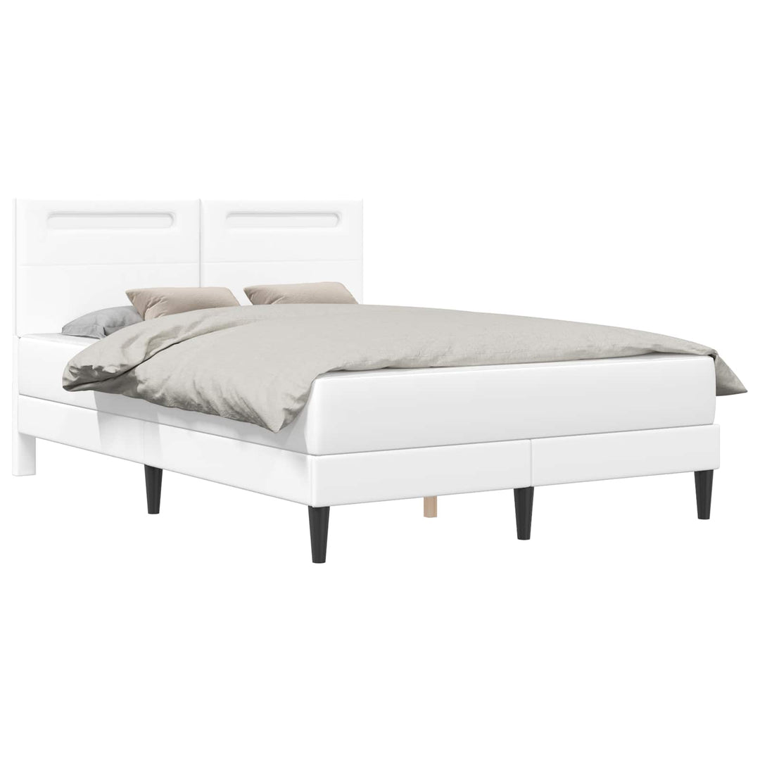 Sengestel med LED-lysstrimler Hvid 140 x 190 cm Kunstlæder