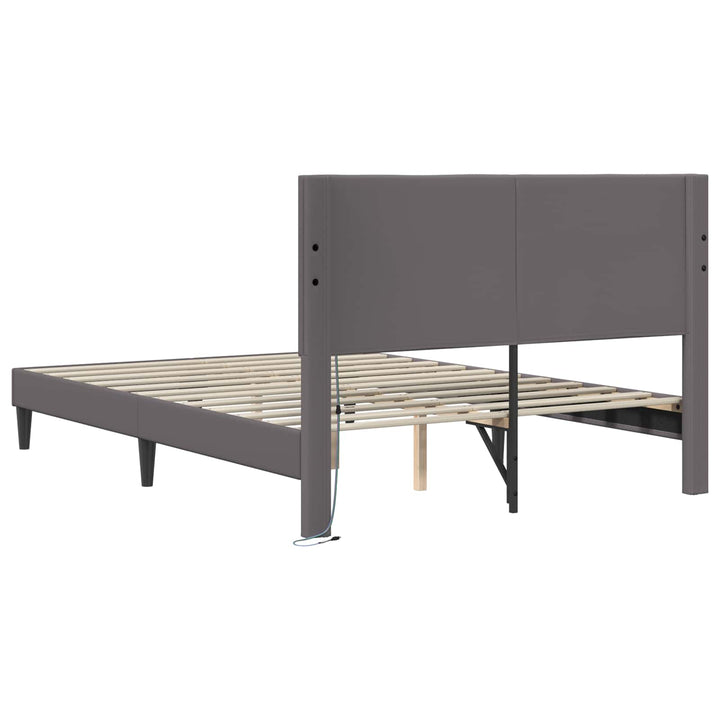 Sengestel med LED-lysstrimler Grå 140 x 200 cm Kunstlæder