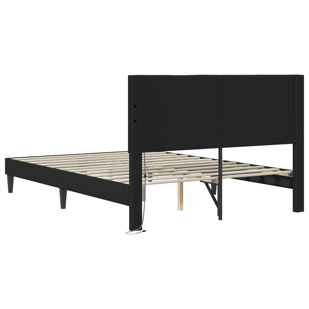 Sengestel med LED-lysstrimler Sort 160 x 200 cm Kunstlæder