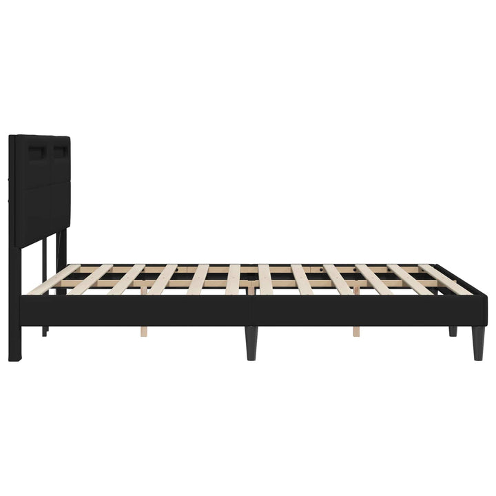 Sengestel med LED-lysstrimler Sort 160 x 200 cm Kunstlæder