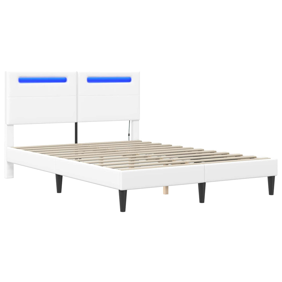 Sengestel med LED-lysstrimler Hvid 160 x 200 cm Kunstlæder