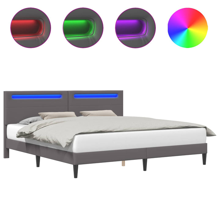 Sengestel med LED-lysstrimler Grå 180 x 200 cm Kunstlæder