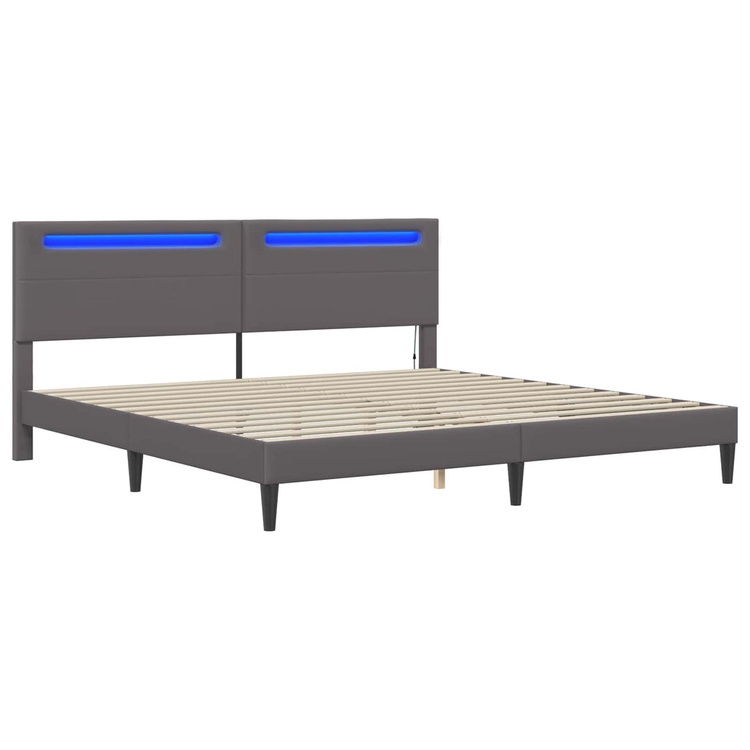 Sengestel med LED-lysstrimler Grå 180 x 200 cm Kunstlæder