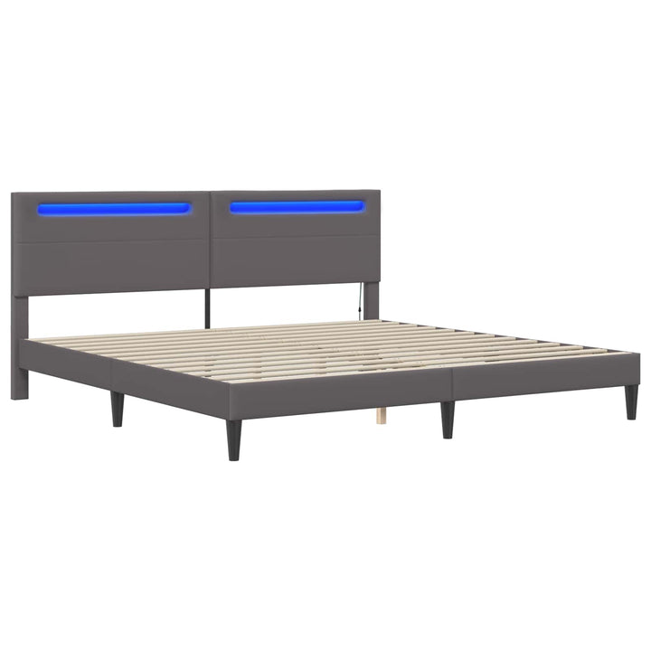 Sengestel med LED-lysstrimler Grå 180 x 200 cm Kunstlæder