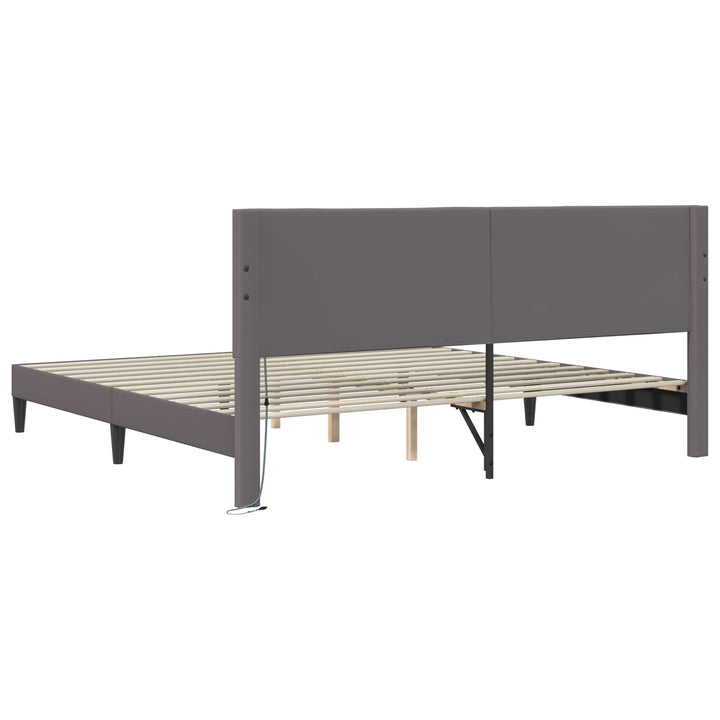 Sengestel med LED-lysstrimler Grå 180 x 200 cm Kunstlæder