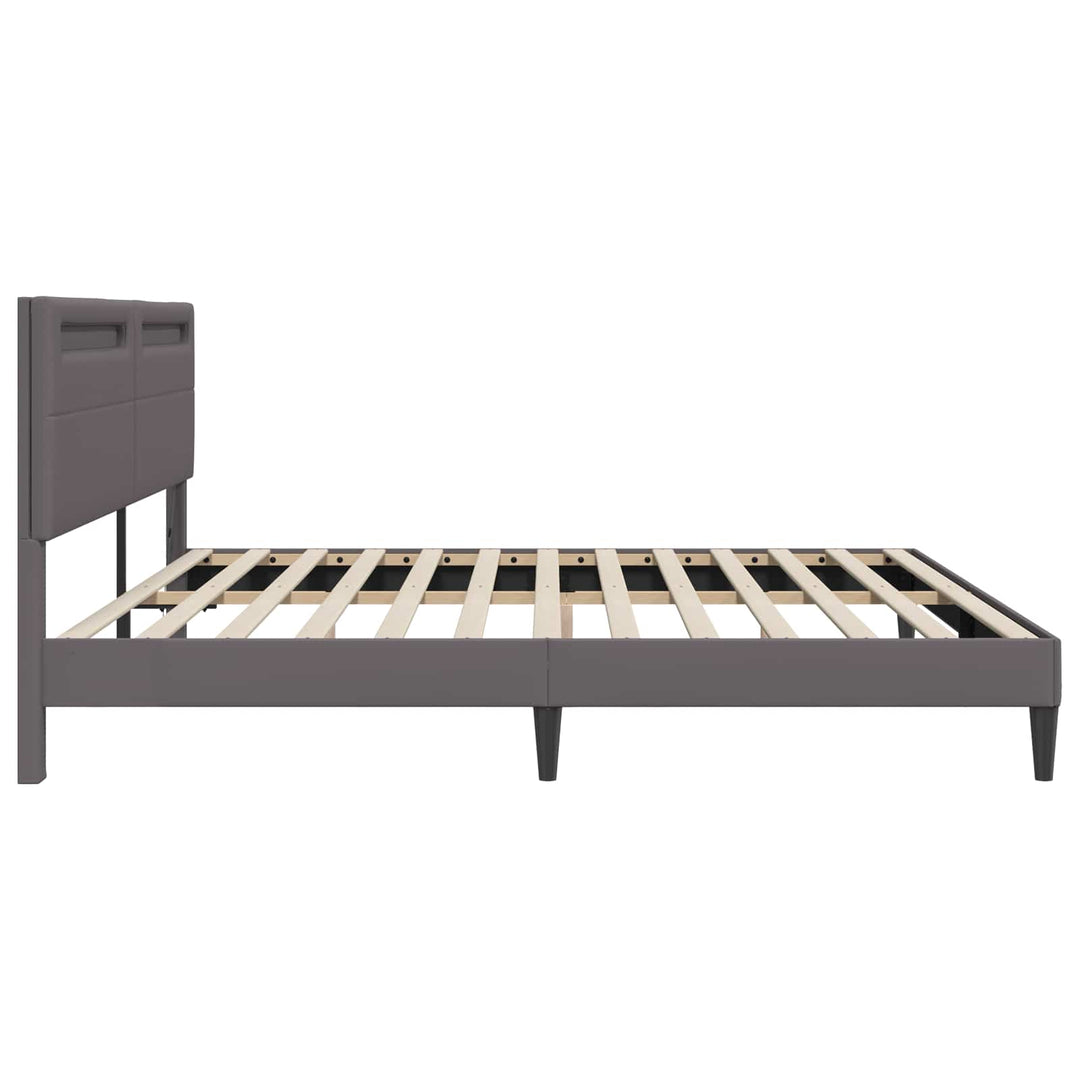 Sengestel med LED-lysstrimler Grå 180 x 200 cm Kunstlæder