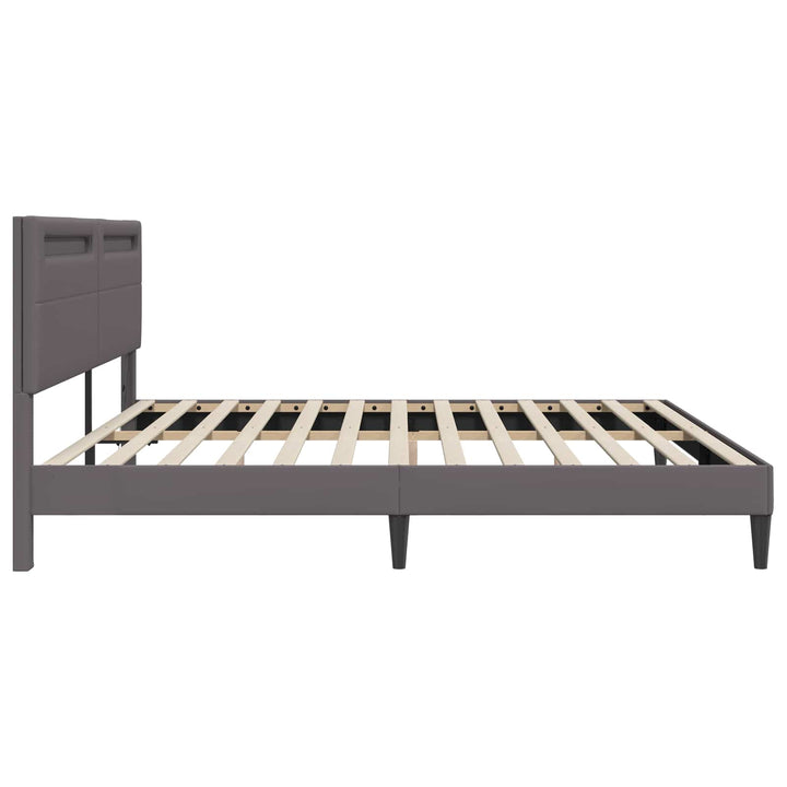 Sengestel med LED-lysstrimler Grå 180 x 200 cm Kunstlæder