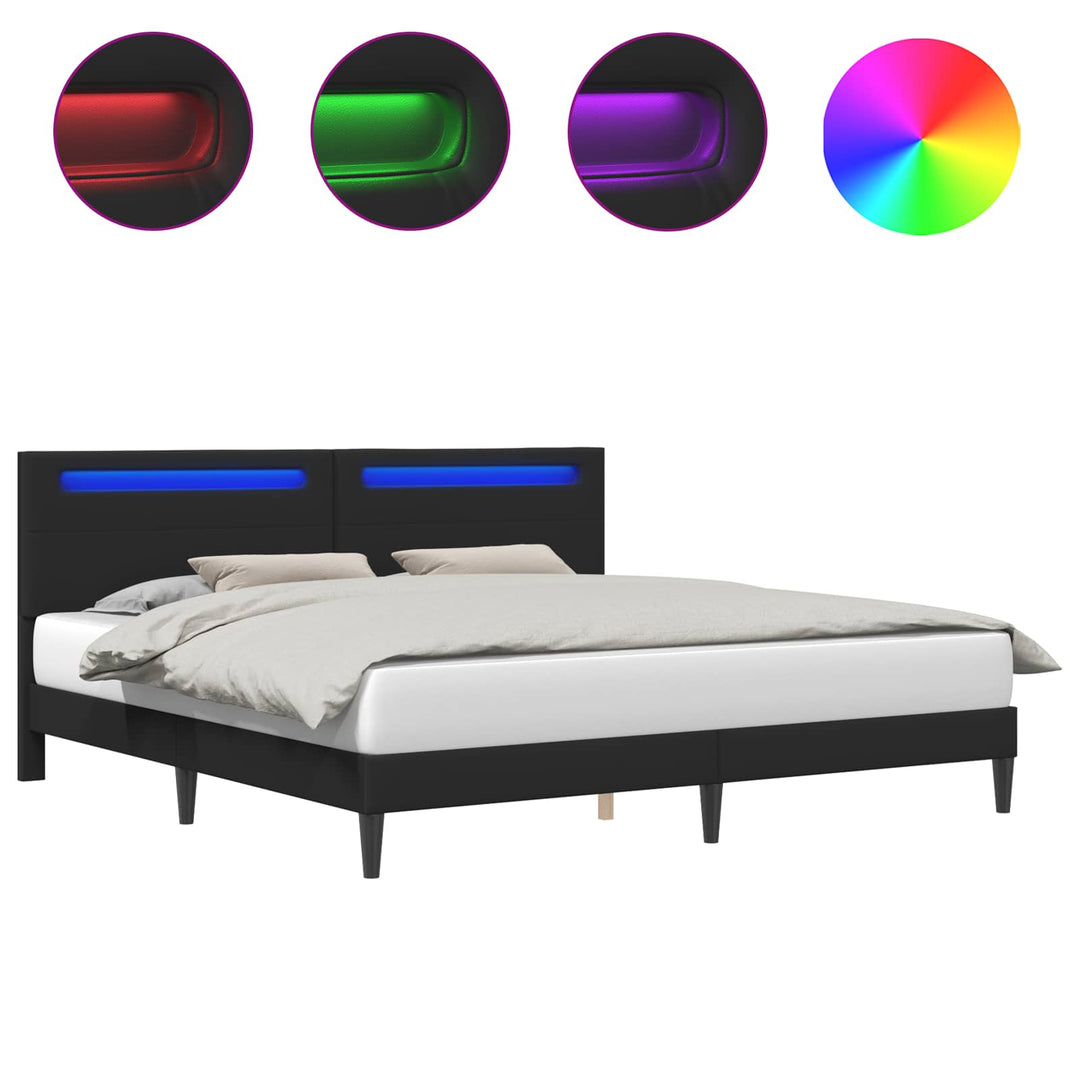 Sengestel med LED-lysstrimler Sort 180 x 200 cm Kunstlæder
