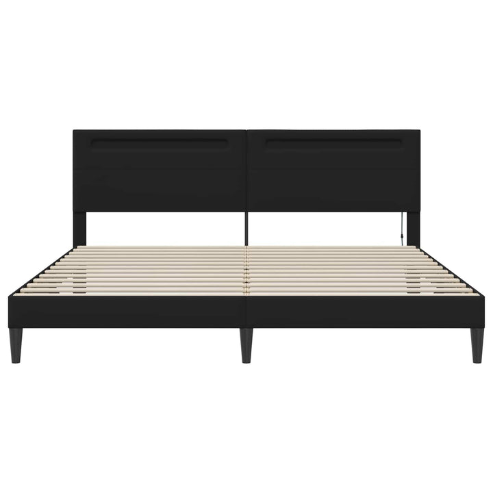 Sengestel med LED-lysstrimler Sort 180 x 200 cm Kunstlæder