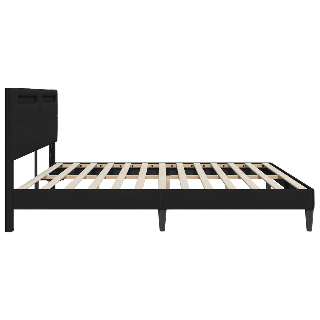 Sengestel med LED-lysstrimler Sort 180 x 200 cm Kunstlæder