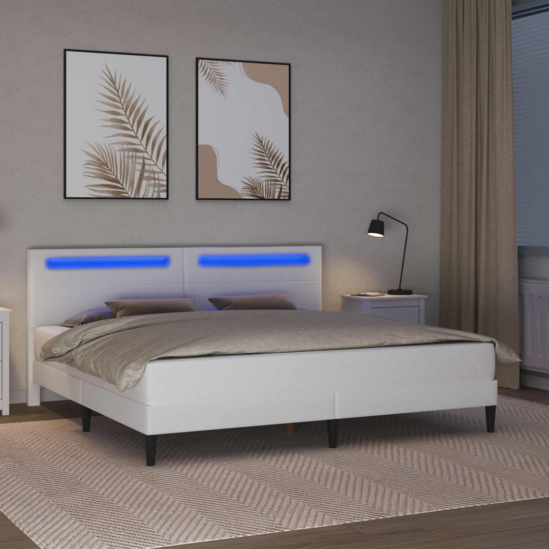Sengestel med LED-lysstrimler Hvid 180 x 200 cm Kunstlæder