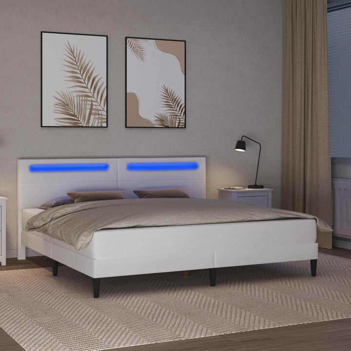 Sengestel med LED-lysstrimler Hvid 180 x 200 cm Kunstlæder