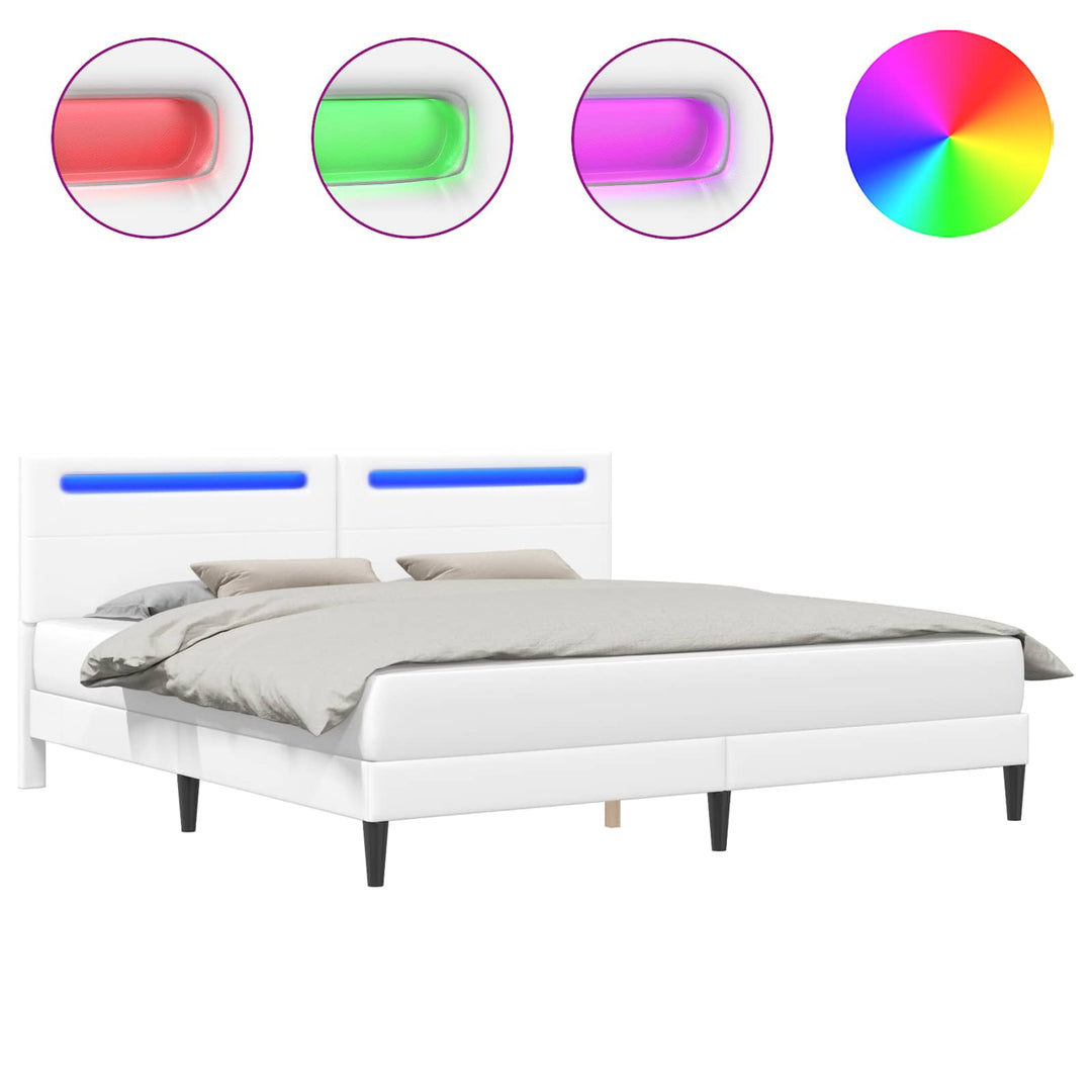 Sengestel med LED-lysstrimler Hvid 180 x 200 cm Kunstlæder