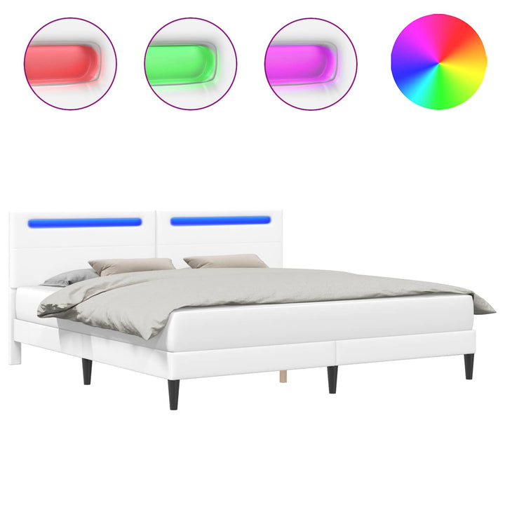 Sengestel med LED-lysstrimler Hvid 180 x 200 cm Kunstlæder