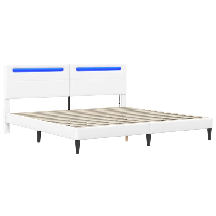 Sengestel med LED-lysstrimler Hvid 180 x 200 cm Kunstlæder