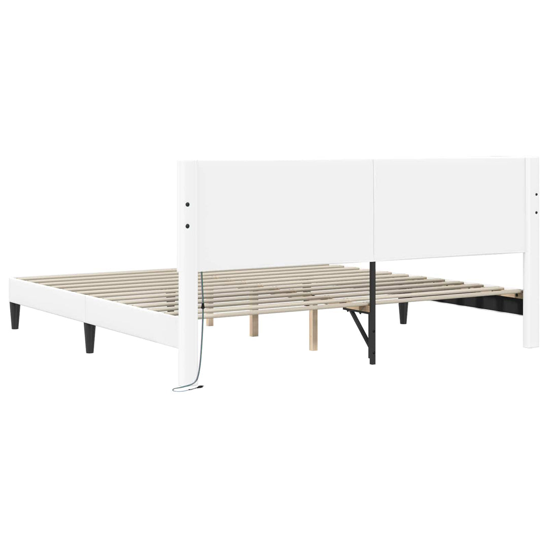 Sengestel med LED-lysstrimler Hvid 180 x 200 cm Kunstlæder