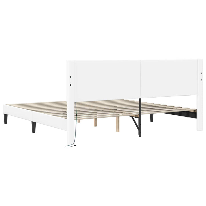 Sengestel med LED-lysstrimler Hvid 180 x 200 cm Kunstlæder