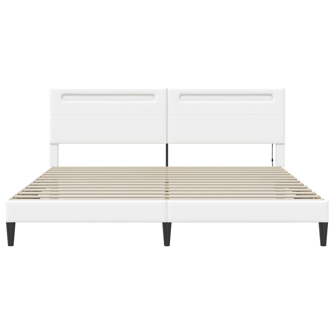 Sengestel med LED-lysstrimler Hvid 180 x 200 cm Kunstlæder