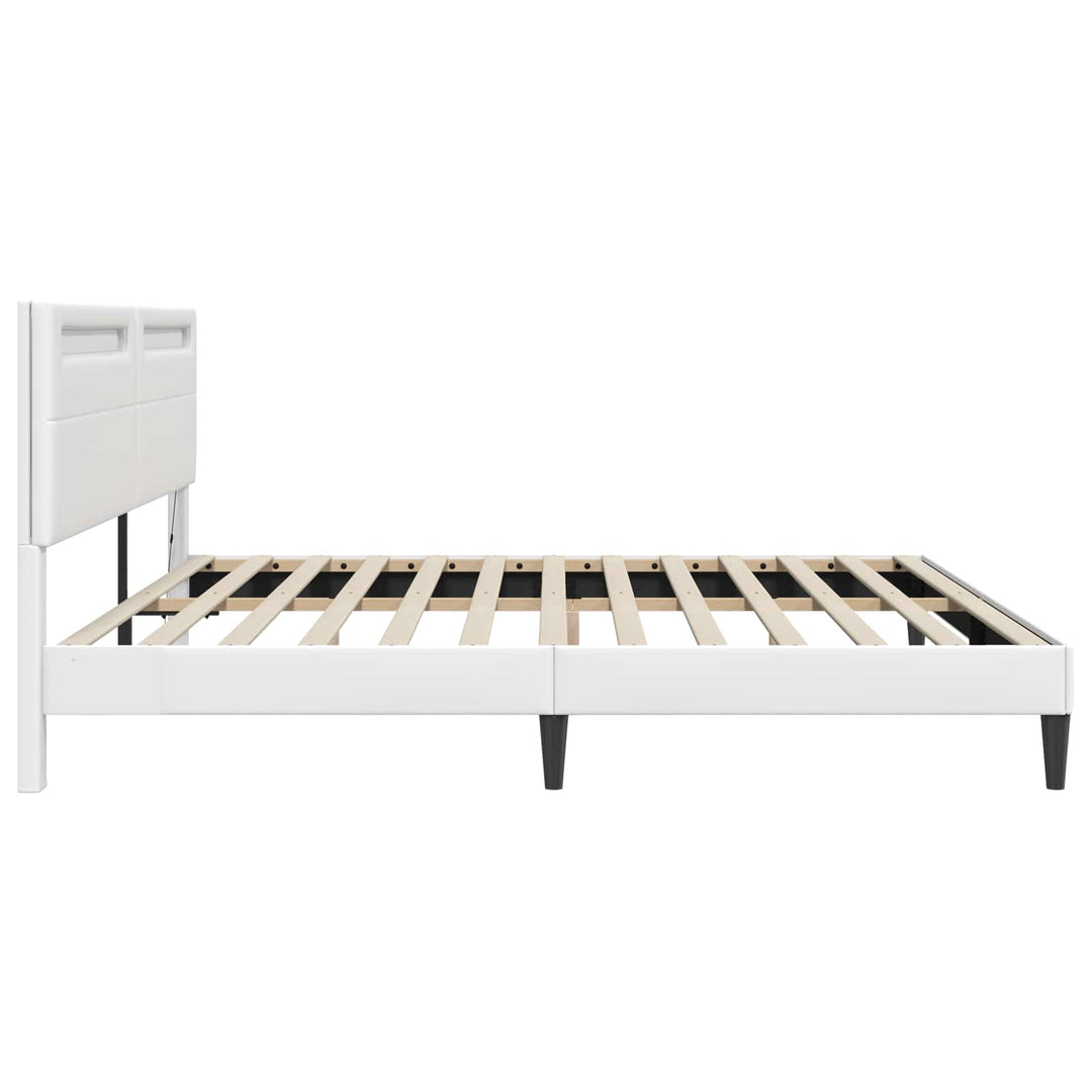 Sengestel med LED-lysstrimler Hvid 180 x 200 cm Kunstlæder