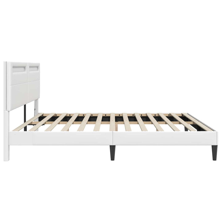 Sengestel med LED-lysstrimler Hvid 180 x 200 cm Kunstlæder