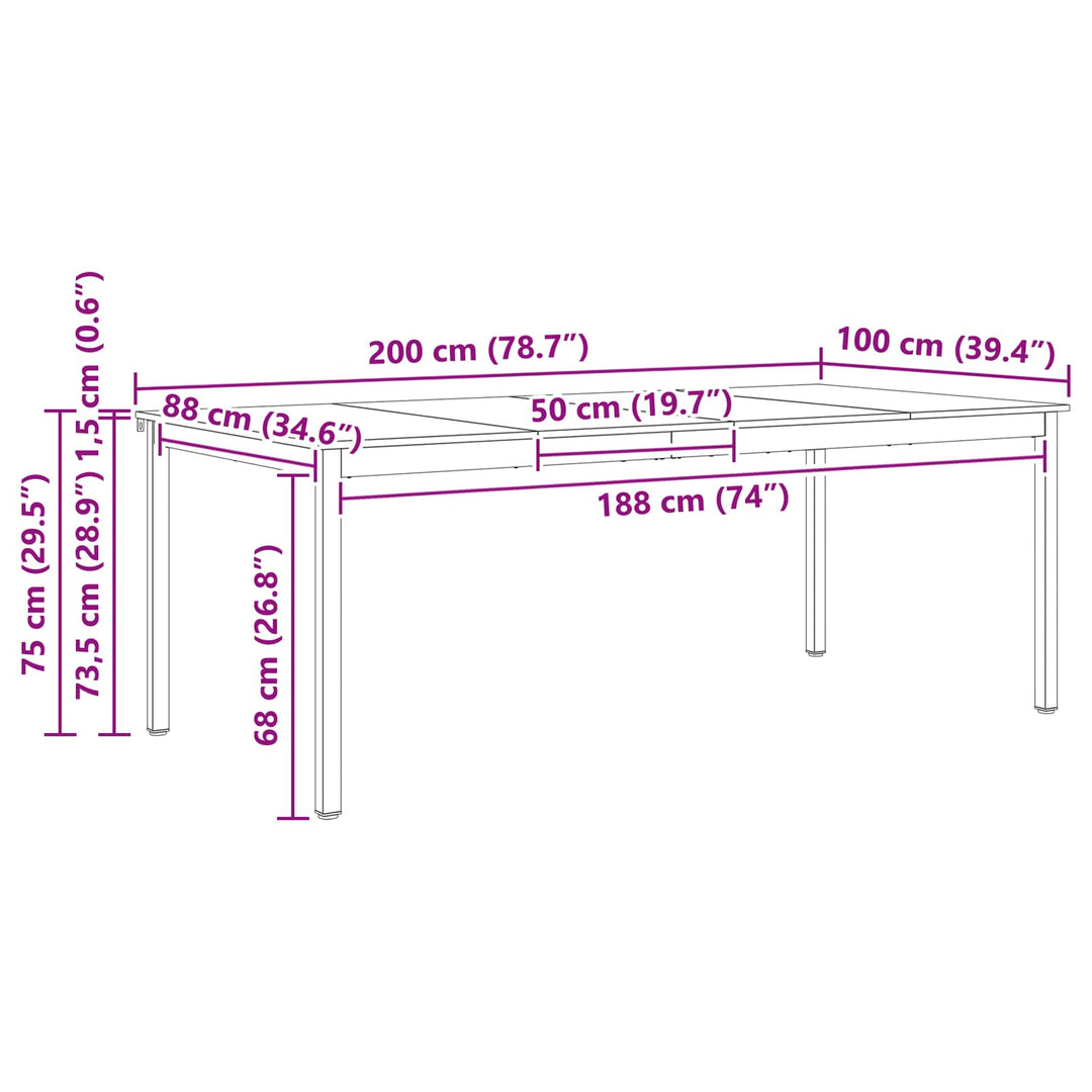 Spisebord Hvid 200 x 100 x 75 cm Massiv fyrretræ