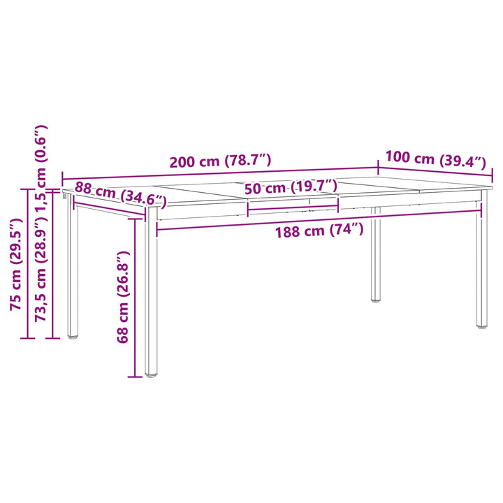 Spisebord Hvid 200 x 100 x 75 cm Massiv fyrretræ