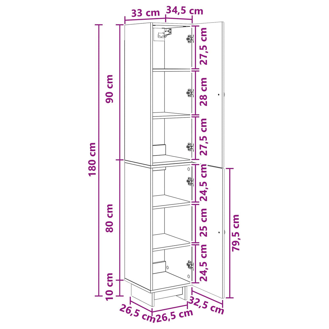 Skab Sæt 2 pcs Sort 34,5 x 33 x 90 cm Konstrueret træ