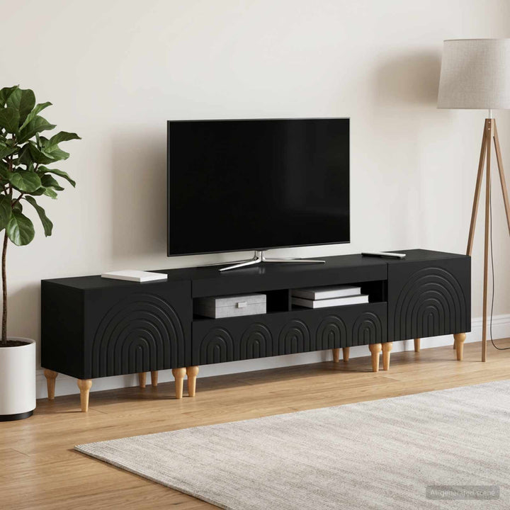 3-delt LED TV Skab Sort Konstrueret træ