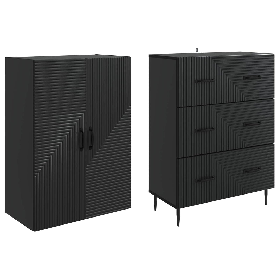 Skab Sæt 2 pcs Sort 66 x 34,5 x 90 cm Konstrueret træ
