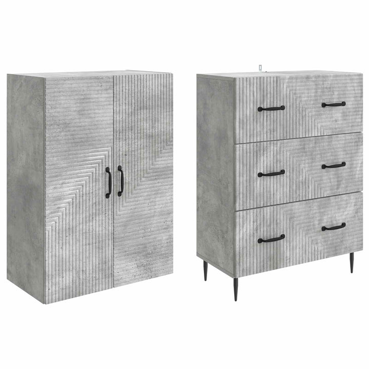 Skab Sæt 2 pcs Betongrå 66 x 34,5 x 90 cm Konstrueret træ