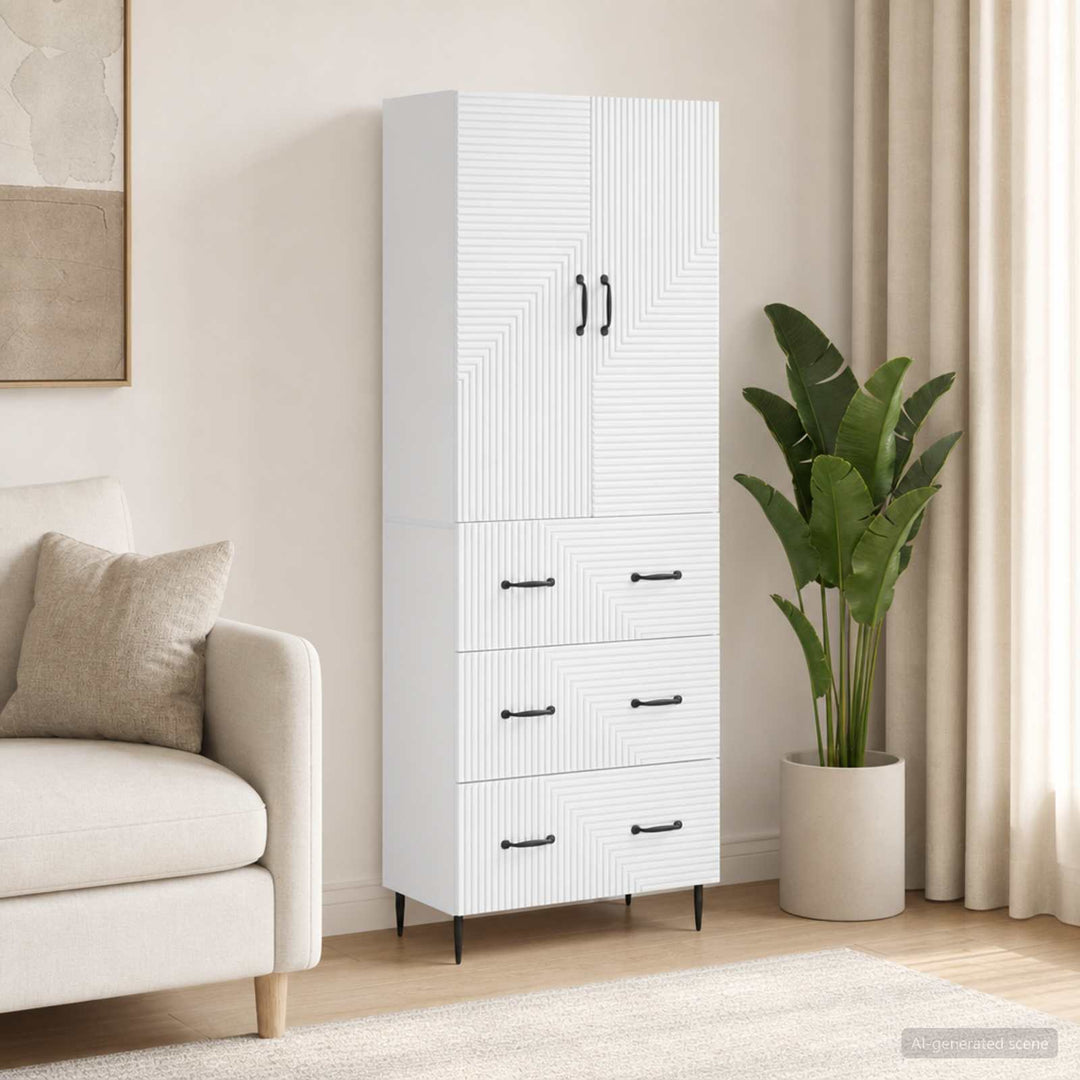 Skab Sæt 2 pcs Hvid højglans 66 x 34,5 x 90 cm Konstrueret træ