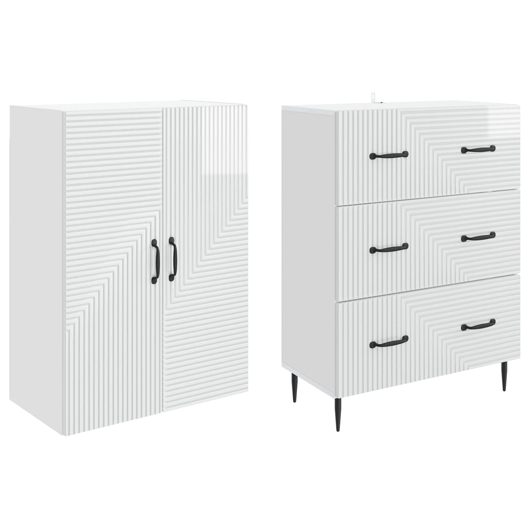 Skab Sæt 2 pcs Hvid højglans 66 x 34,5 x 90 cm Konstrueret træ