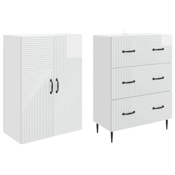 Skab Sæt 2 pcs Hvid højglans 66 x 34,5 x 90 cm Konstrueret træ