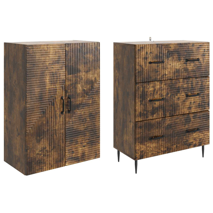 Skab Sæt 2 pcs Røget eg 66 x 34,5 x 90 cm Konstrueret træ