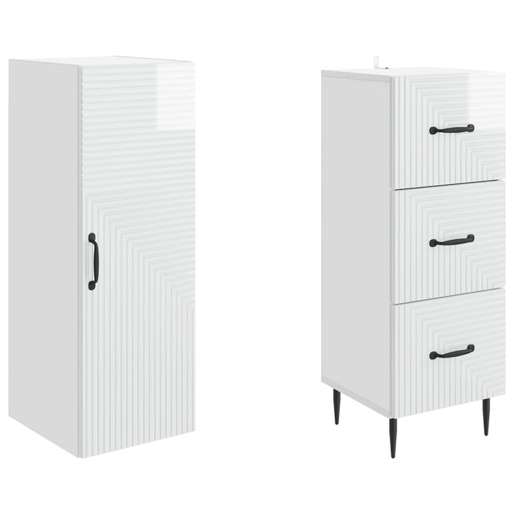 Skab Sæt 2 pcs Hvid højglans 33 x 34,5 x 90 cm Konstrueret træ