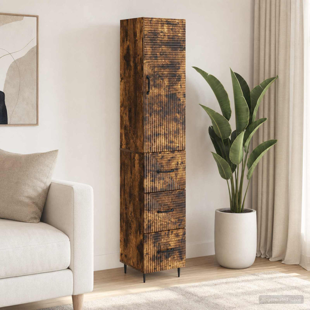 Skab Sæt 2 pcs Røget eg 33 x 34,5 x 90 cm Konstrueret træ