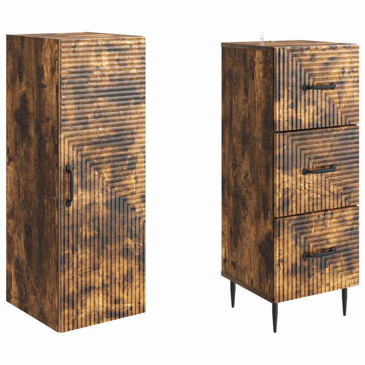Skab Sæt 2 stk. 33 x 34,5 x 90 cm Konstrueret træ Røget eg