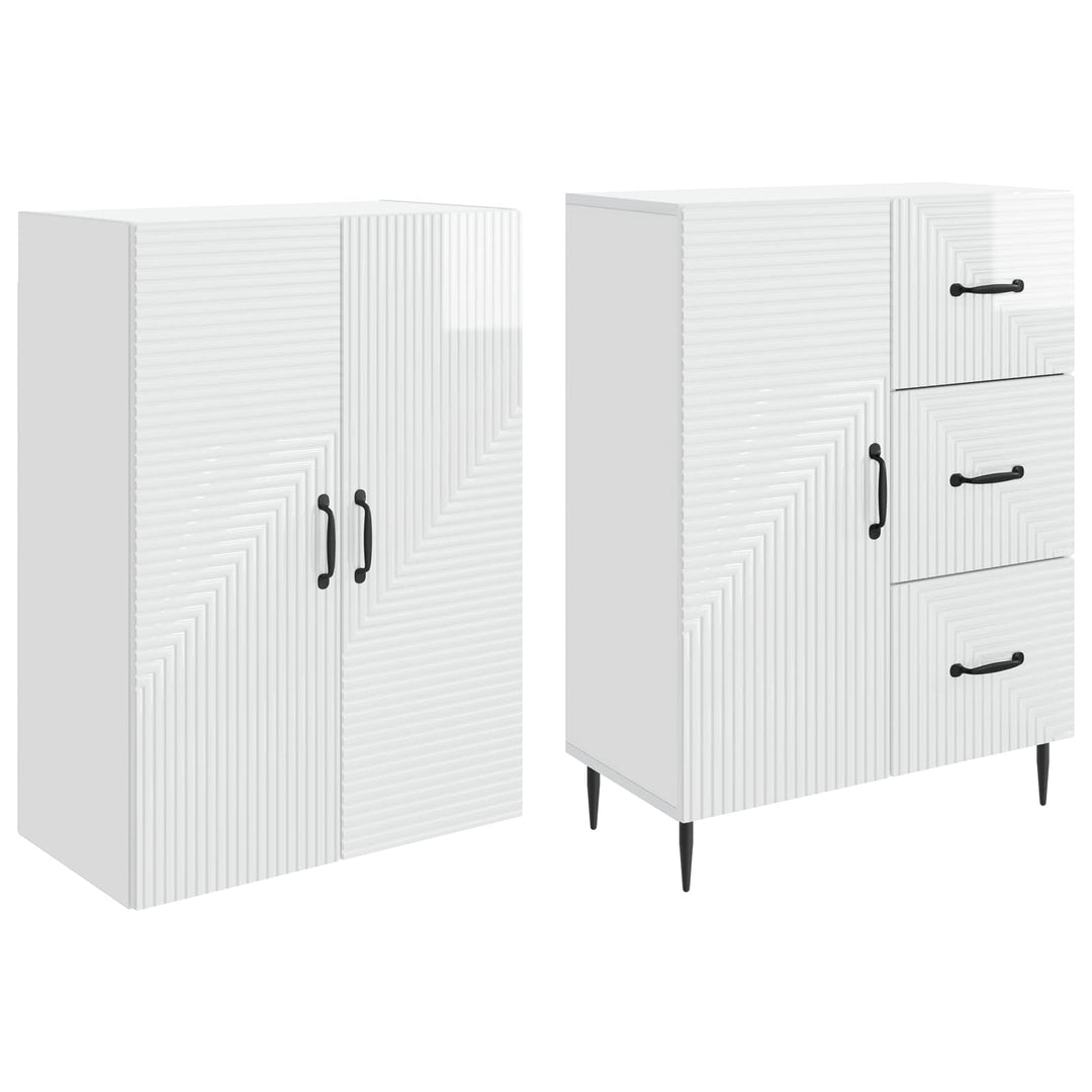 Skab Sæt 2 pcs Hvid højglans 66 x 34,5 x 89,5 cm