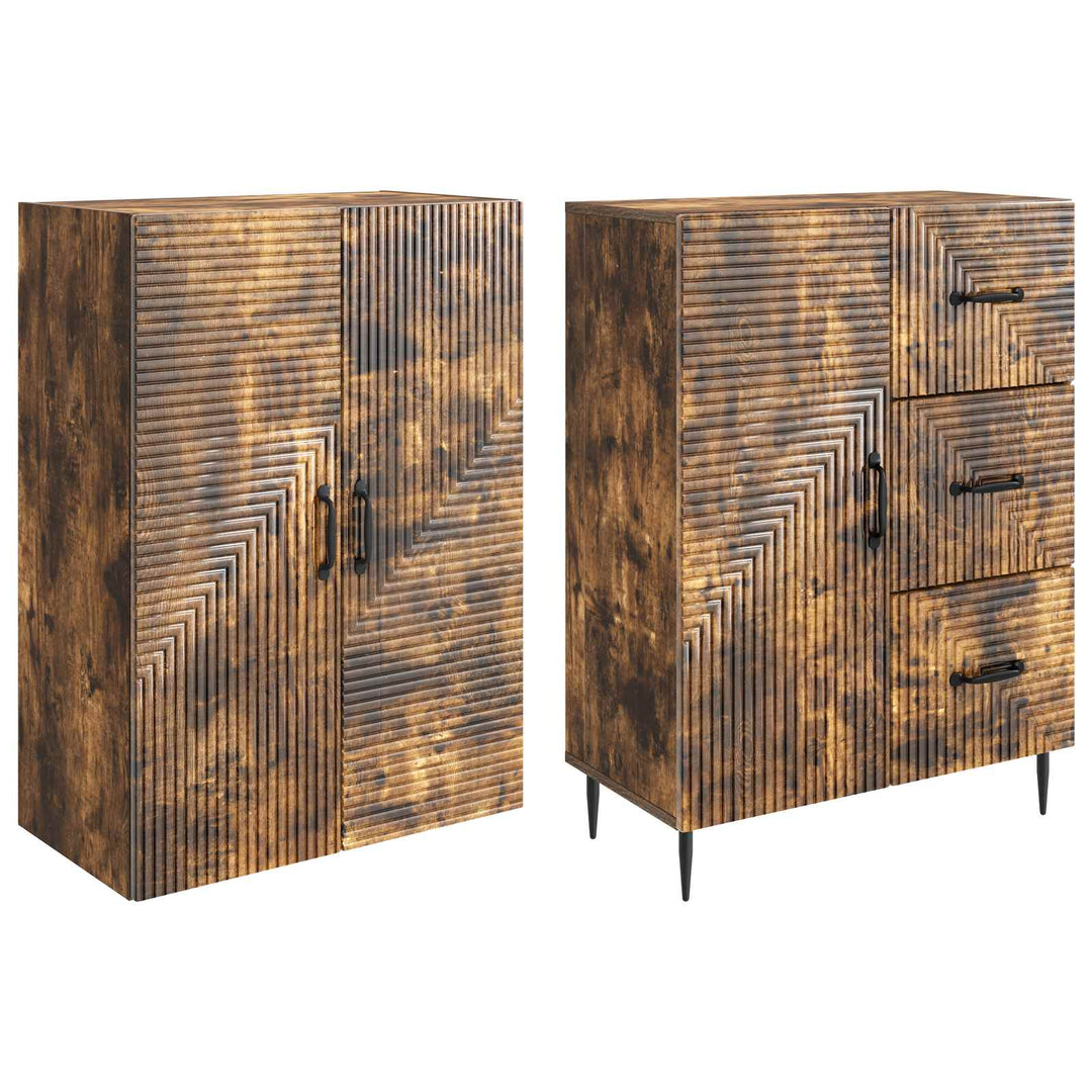 Skab Sæt 2 pcs Røget eg 66 x 34,5 x 89,5 cm Konstrueret træ