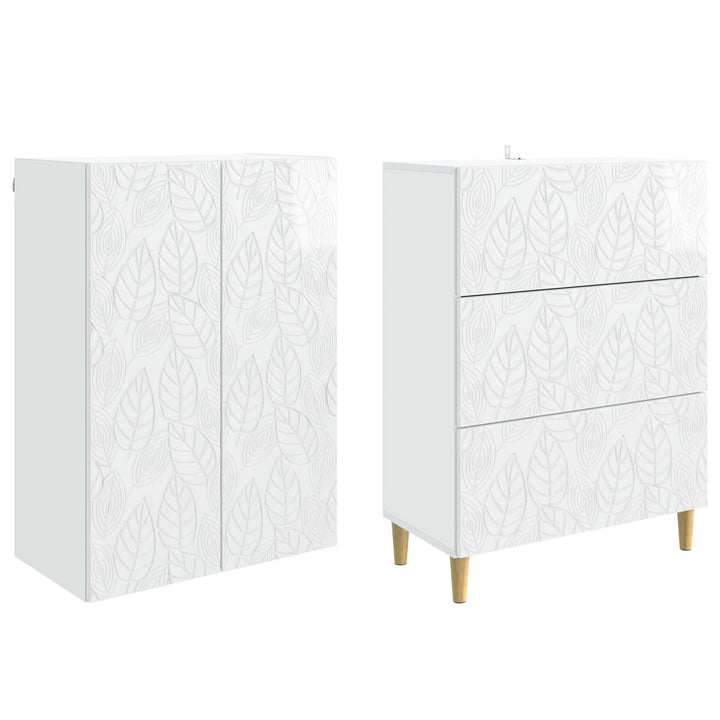 Skab Sæt 2 pcs Hvid højglans 66 x 34,5 x 90 cm Konstrueret træ