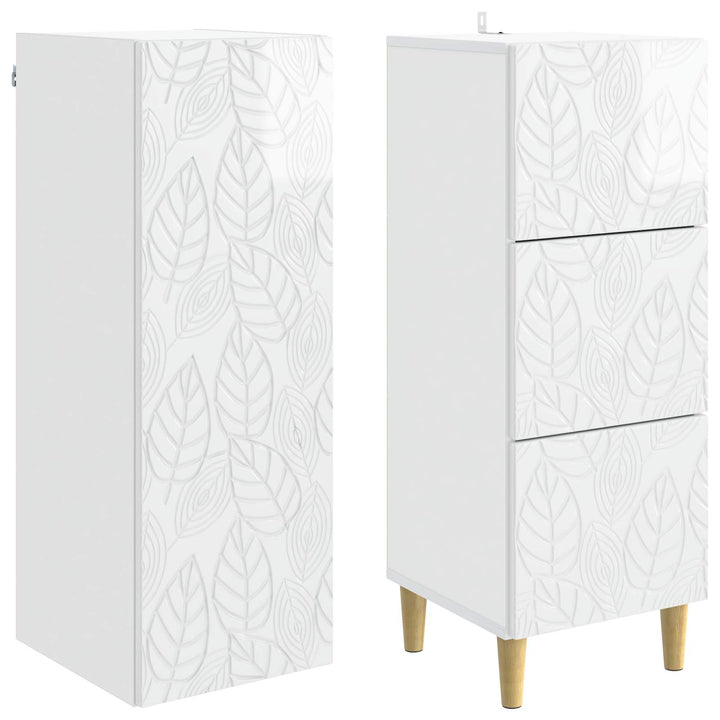 Skab Sæt 2 pcs Hvid højglans 33 x 34,5 x 90 cm Konstrueret træ