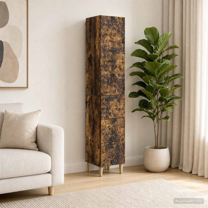 Skab Sæt 2 pcs Røget eg 33 x 34,5 x 90 cm Konstrueret træ