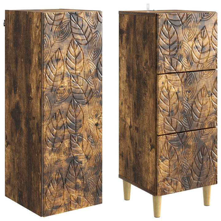 Skab Sæt 2 pcs Røget eg 33 x 34,5 x 90 cm Konstrueret træ