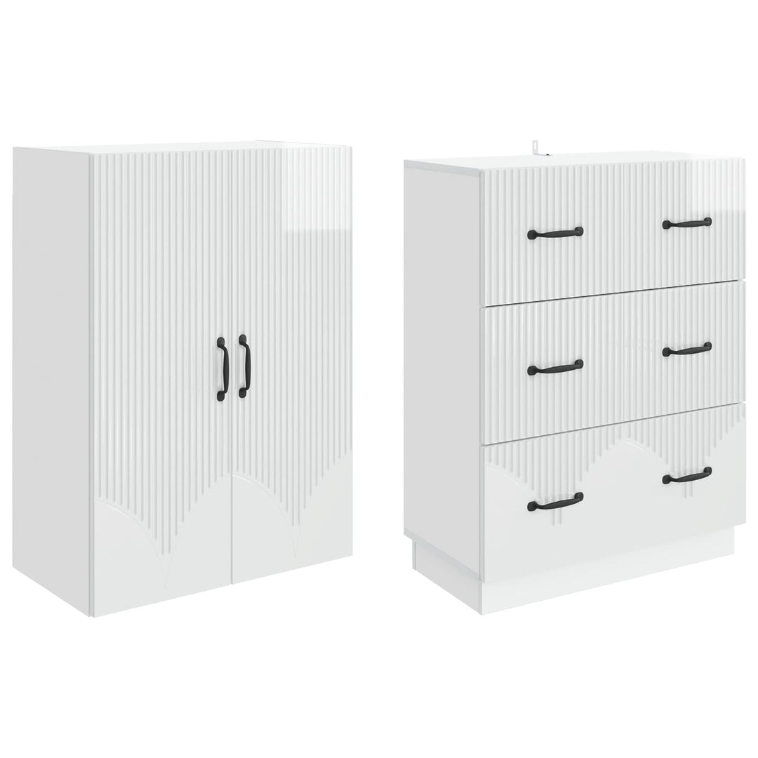 Skab Sæt 2 pcs Hvid højglans 66 x 34,5 x 87 cm Konstrueret træ