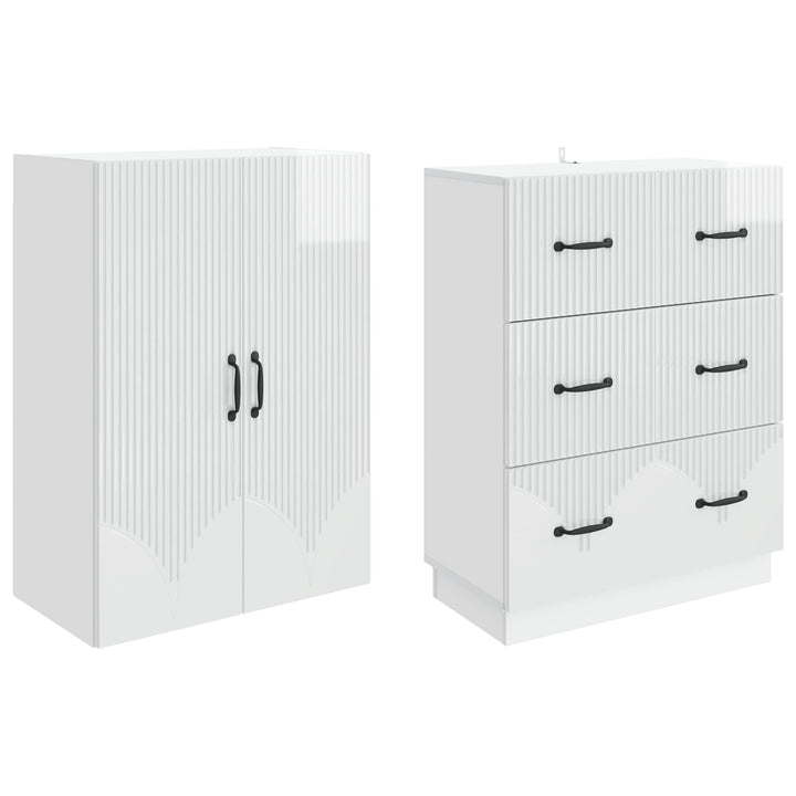 Skab Sæt 2 pcs Hvid højglans 66 x 34,5 x 87 cm Konstrueret træ