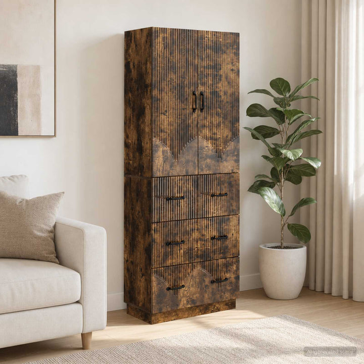 Skab Sæt 2 stk. 66 x 34,5 x 87 cm Konstrueret træ Røget eg